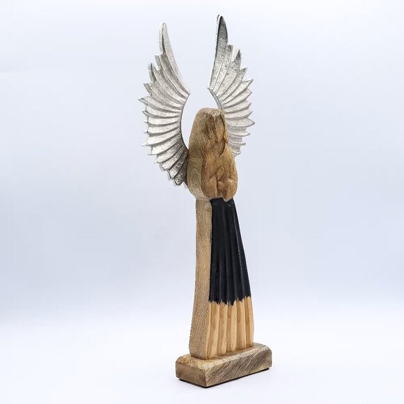 Large Mango Wood Gardian Angel Metal Wings & Enamel Detail - Picture 3 of 3